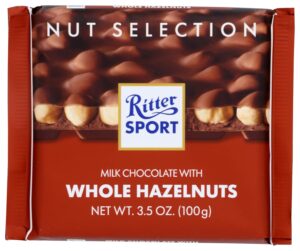 Ritter Sport Milk Chocolate w/ Whole Hazelnut Bar 3.5oz 10ct